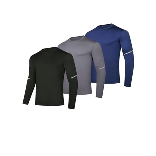 T-shirt de sport à manches longues pour homme en lot de 3 avec col rond
