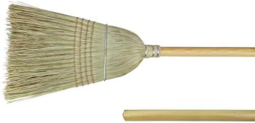 Weiler 44008 Corn Fiber Heavy-Duty Wire Banded Warehouse Broom with Wood Handle, 1-1/2" Head Width, 57" Overall Length, Tan