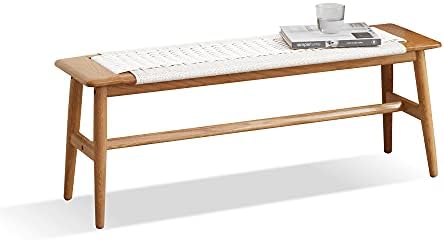 Tennozu Woven Bench, 32" L FAS Grade 100% Solid Oak Wood Dining Room Bench w/Rustic, Hand Woven Design, Firm Mortise & Tenon Structure, Long Bench for Dining Room/Entryway/Bedroom, White (White)
