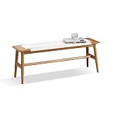 MIERES Solid Oak Wood Entryway Bench, 31.5in Long DiningBench with Mortise and Tenon Structure, Smal