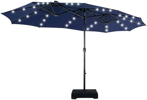 Amazon.com : Yaheetech 15 ft Large Patio Umbrella with Solar Lights ...