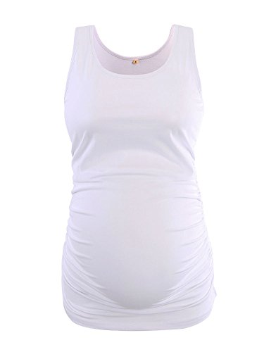 Ecavus 3Pcs Womens Layering Maternity Tank Top Pregnancy Shirt Scoop Neck Sleeveless Ruched Vest (M, Black/White/Grey) #TOP4