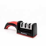 Quttin Afilador Cuchillos Cocina con Base Antideslizante, Afilador de Cuchillos Profesional 3 Etapas: Reparar, Restaurar y Pulir. Afilador de Cuchillos de Cocina Manual (Rojo/Negro)
