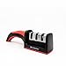 Quttin Afilador Cuchillos Cocina con Base Antideslizante, Afilador de Cuchillos Profesional 3 Etapas: Reparar, Restaurar y Pulir. Afilador de Cuchillos de Cocina Manual (Rojo/Negro)