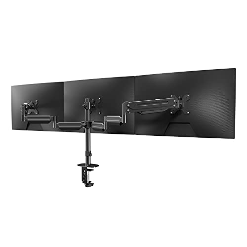 UPGRAVITY Triple Monitor Mount For 3 Screens Up To 27" - Fully Adjustable VESA Stand With Cable Management (Clamp/Grommet Mount)