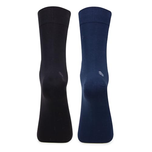Image of Bonjour Men's Cotton Odour Free Full Length Formal Socks (Navy Blue & Grey, Free size) Pack Of 2