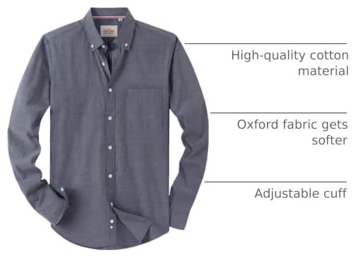 Image of Alimens & Gentle Mens Solid Oxford Shirt Long Sleeve Dress Shirt Work Casual Button Down Shirts with Pocket