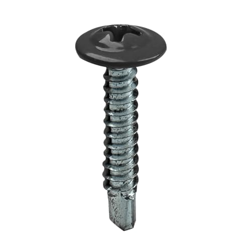 Image of Self Drilling Tek Screws 4.2 x 25mm Wafer Flange Head – Powder Coated Coloured Screws – Anthracite Grey, Black, White, Light Grey, Cream – Pack of 100 (Anthracite Grey RAL 7016)