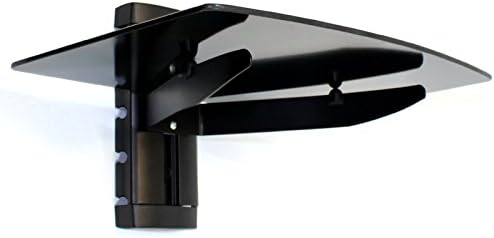 Tempered Black Glass Floating Shelf | Wall Mounted Shelving | Routers, DVD players, Controller Storage | Integrated Cable Management | M&W (1 Tier)