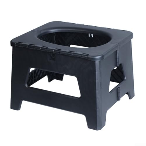 Plastic Portable Toilet Stool 100kg Capacity Outdoor(Large Black)