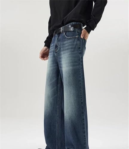 Men Vintage Distressed Denim Pants Loose Fit Straight Baggy Trousers Korean Fashion Streetwear4