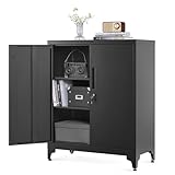 SONGMICS Multipurpose Steel Storage Cabinet with 2 Lockable Doors and Shelves for Study, Living Room, Garage, Office, Black OMC013B01