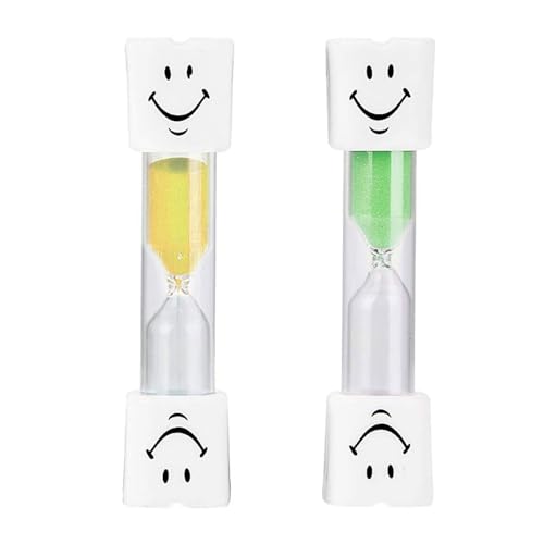 IOSPKKIO Hourglass Lot de 2 horloges de sable souriantes pour enfants - Minuterie pour soins dentaires, cuisine, bureau et temps de jeu - Hourglass
