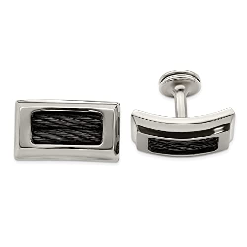 24Mm Edward Mirell Titanium And Black Memory Cable Polished Cufflinks Jewelry Gifts For Men #TOP23