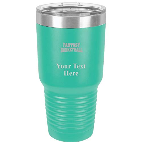 Fantasy Basketball Travel 30oz Teal Stainless Steel Vacuum Insulated Hot/Cold Tumbler with Clear Lid - Great Customizable Gift For Any Special Event. BPA Free Prime