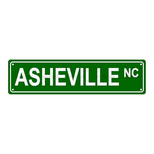 ASHEVILLE NC LOCATION Metal Tin Street Sign Bar Cafe Garage Cave Home Room Wall Bathroom Farmhouse Garden Porch Patio Decor, 16 x 4 Inch
