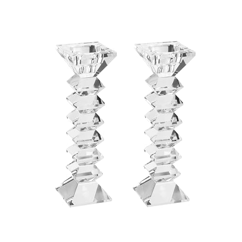 S 2 Pack, Clear Crystal Taper Or Tealight Candles Holder, Table Centerpieces For Party Wedding Decoration(8.3in Tall)