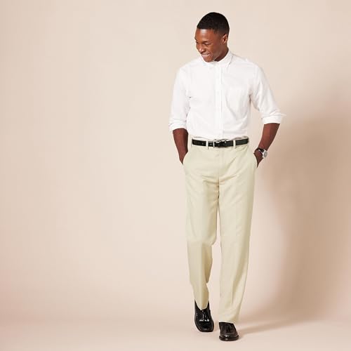 Image of Amazon Essentials Men's Classic-Fit Expandable-Waist Flat-Front Dress Pants