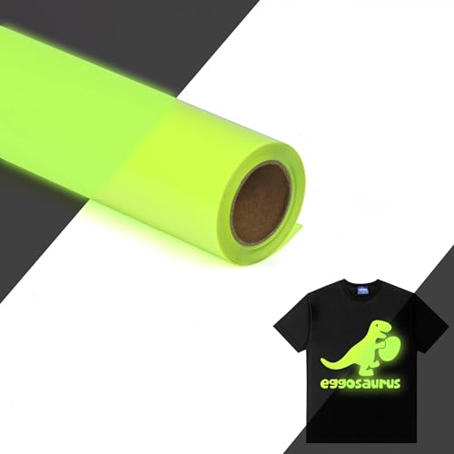 Image of HTVVETUR Glow in The Dark HTV Heat Transfer Vinyl Roll 12 Inch by 10 Feet Iron on DIY for T-Shirt PU Stretch Elastic HTV Vinyl (Dark in Glow Yellow, 10FT)