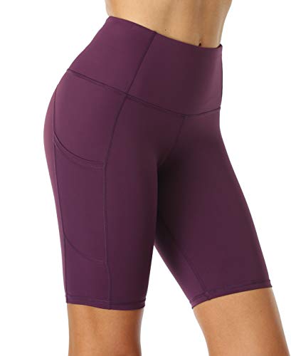 Oalka Short feminino curto de ioga com bolsos laterais cintura alta treino corrida, Cassis, P