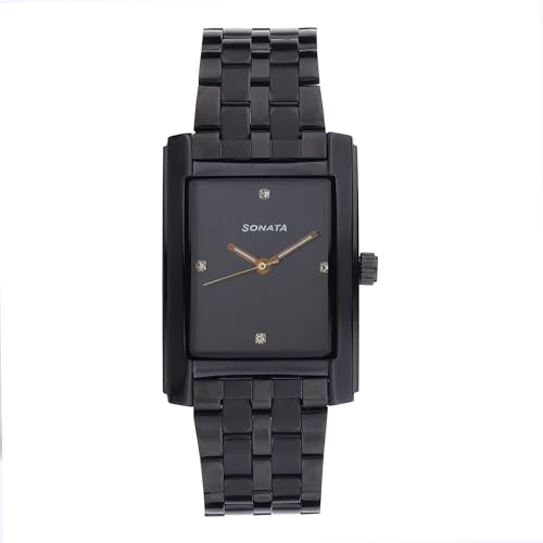 Image of Minimalist Square Quartz Analog Black Dial with Black Strap Watch for Men's & Boys