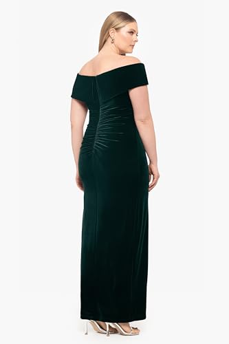 Xscape Women's Plus Long Velvet Off-The-Shoulder Gown with Leg Slit and Center Back Zipper3