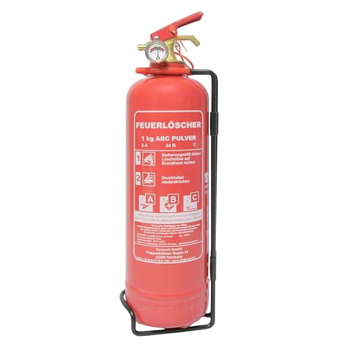 1kg Pulverlöscher, Feuerlöscher für Zuhause, Feuerlöscher Auto, ABC Pulver inkl. Halterung und Instandhaltungsschild