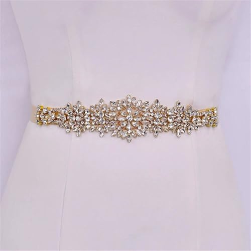 Women Plus Size Bridal Gowns Belts Golden Rhinestones Wedding Party Prom Belt3