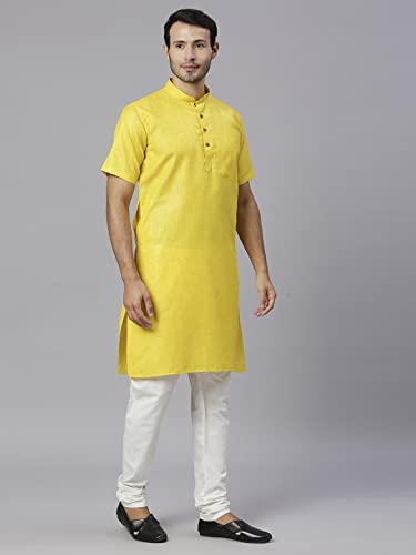 Image of Rajubhai Hargovindas Men's Pure Cotton Woven Design Half Sleeve Kurta