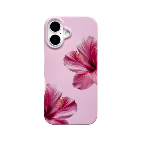 Coque iPhone 16 fleur d'hibiscus rose avec protection antichoc et anti-rayures