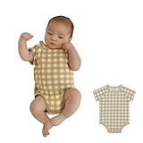 [Konny] Newborn コットンメッシュボディスーツ あせもの心配ゼロ 夏服 の着心地、通気性 カバーオール 敏感な肌にもOK! 綿100% 柔らかい素材 半袖 新生児 0~12ヶ月 (クリーミーギンガム、6M)
