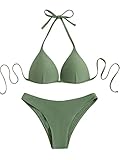 GORGLITTER Damen Push Up Bikini Sets Triangel Bademode Neckholder Swimsuit Zweiteiligwe Badeanzug Armeegrün M