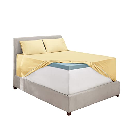 Image of Hearth & Harbor Extra Deep Pocket Twin Sheets Set - 3 Piece Hotel Luxury Bed Sheets Set Fits Up to 24 inch Mattress - Ultra Soft Luxury Bed Sheet Set - Soft & Breathable, Vanilla Yellow