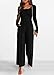 KIRUNDO Long Sleeve Jumpsuit for Women 2025 Summer Fall Fashion Lightweight One Piece Square Neck Wide Leg Romper Pockets(Black, X-Large)