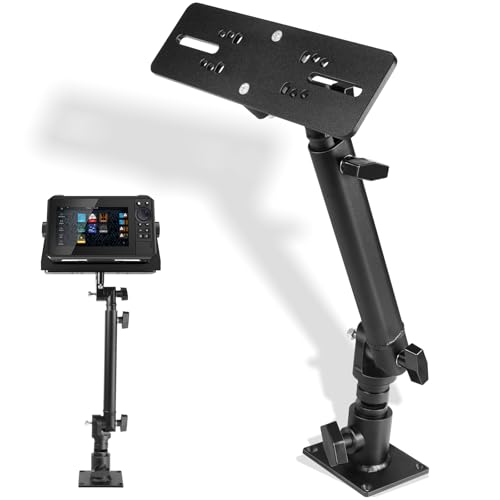 Marine Electronic Monitor Mount, Anodized Aluminum Fish Finder Bracket with 18–24 Inch Adjustable Height, 350° Swivel, Universal Mounting Plate Fits for Garmin, Lowrance, Humminbird, and More