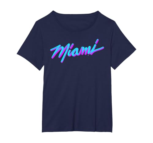 Miami - Vaperwave Synthwave 80s Style Retro Design T-Shirt, Women's Plus, Navy Blue, 3X