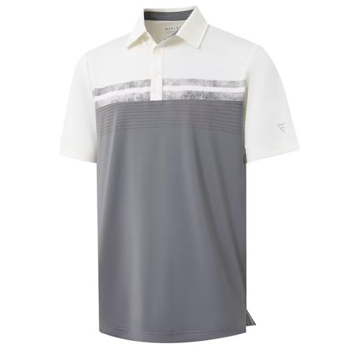 M MAELREG Golf Shirts for Men Dry Fit Performance Chest Print Color Block Moisture Wicking Casual Short Sleeve Polo Shirts