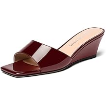 WAYDERNS Womens Patent Open Toe Dating Fashion Slip On Square Toe Wedge Low Heel Sandals 2 Inch