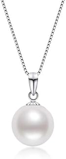Real 18 Carat Gold Pearl Pendant with 925 Sterling Silver Chain, Freshwater Cultured Pearl Necklace, Length 18 Inch, Pearl Size 9-10MM