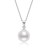 DENGGUANG Real 18 Carat Gold Pearl Pendant with 925 Sterling Silver Chain, Freshwater Cultured Pearl Necklaces Gifts for Women (White Gold)