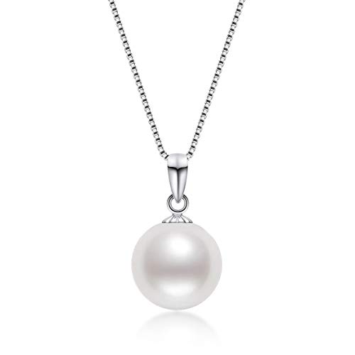 DENGGUANG Real 18 Carat Gold Pearl Pendant with 925 Sterling Silver Chain, Freshwater Cultured Pearl Necklaces Gifts for Women (White Gold)