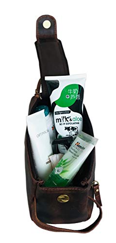 Genuine Buffalo Leather Unisex Toiletry Bag Travel Dopp Kit