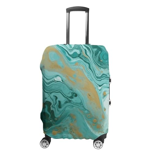 Teal And Gold Marble Luggage Cover, Washable Elastic Suitcase Cover Protector Fit 18-32 Inch Luggage