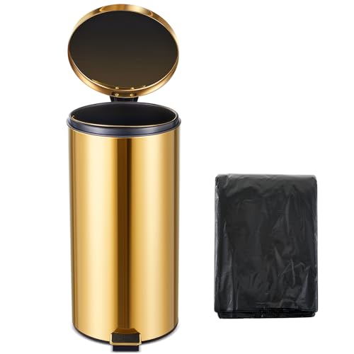 Reallnaive 30L/8GAL Gold Step Trash Can with 100 Garbage Bags