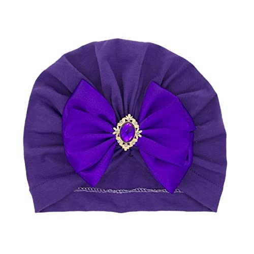 Baby Turban Hat, Rhinestone Bow Cotton Newborn Baby Girl Hospital Hat Photography Props for Girls Boys 0-48 Months Dark Purple