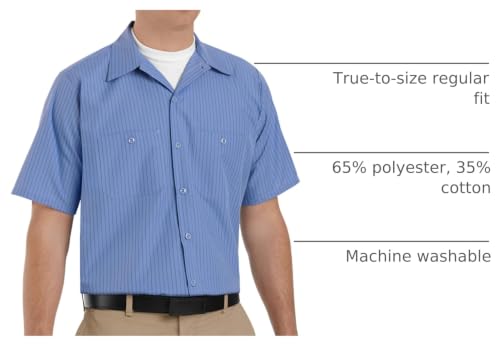 Image of Red Kap Men's Short Sleeve Industrial Stripe Work Shirt, Petrol Blue /Navy