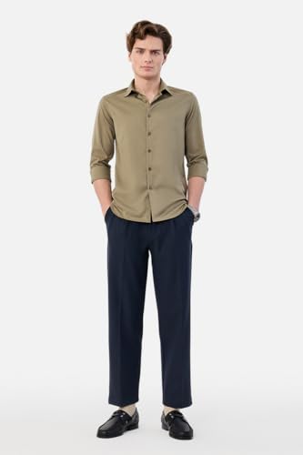 Image of SNITCH Men Casual Trousers| Baggy Fit Mid Rise Solid Plain Front Style | Breathable Cotton Blend & Lightweight Linen Fabric for Summer & Everyday Outings