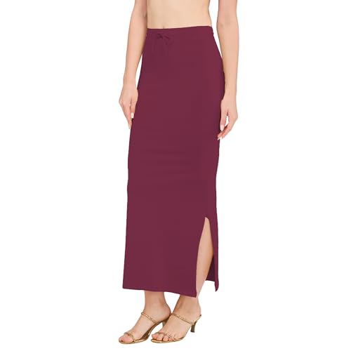 Image of DESI GIRL Cotton Lycra Stretchable Saree Shapewear Petticoat with Drawstring for Women | Fishcut Saree Petticoat with Side Slit for Easy Movement | Saree Shaper | Long inskirt