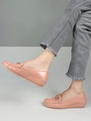Image of ELLE Women's Flats Slip-On Loafers with Metallic Buckle