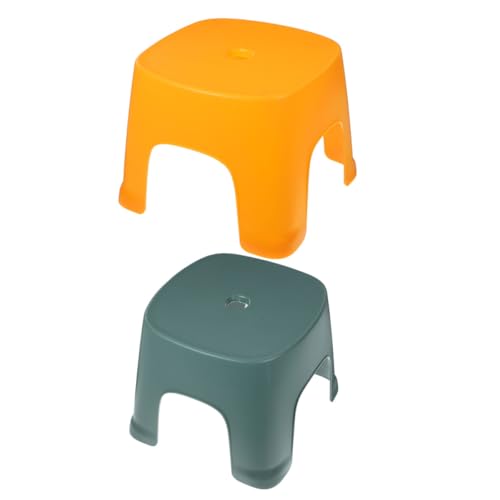 Angoily Lot de 2 Petits Tabourets en Plastique Antidérapants Jaune et Vert, Marchepieds Compacts pour Salle de Bain et Toilettes, Repose-Pieds Robustes et Légers...